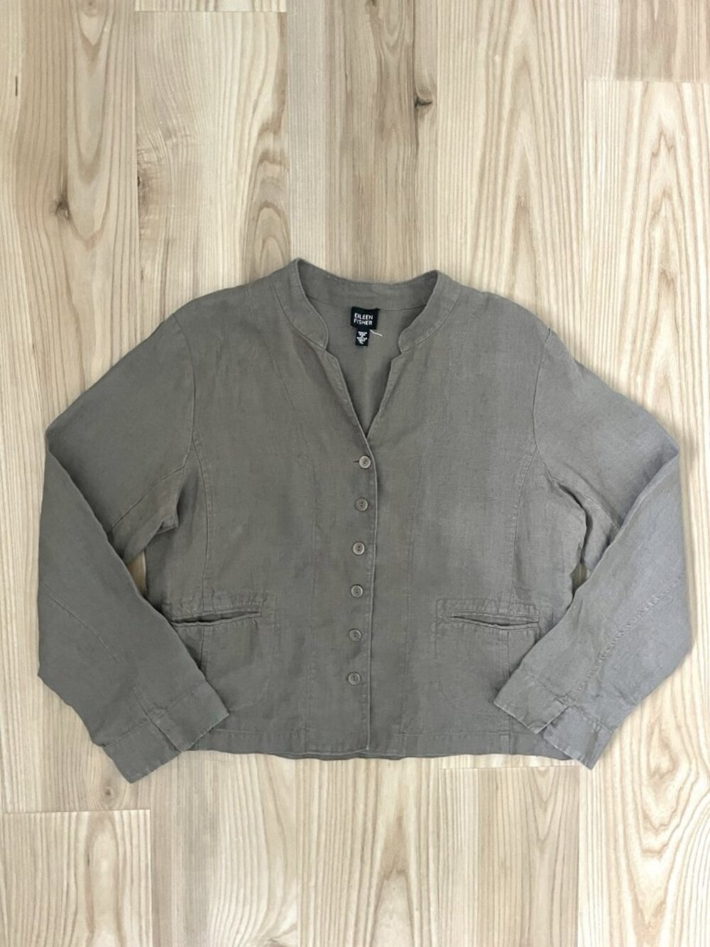 EILEEN FISHER 100% Irish Linen Cropped Button Front Shirt Jacket Shacket sz XL